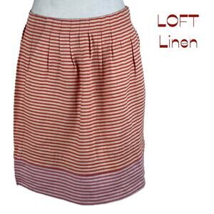Loft Orange‎ Pink Tan Striped 100% Linen CottageCore Skirt Size 0